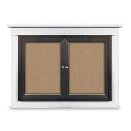 United Visual Products 48"x36" 2-Door Enclosed Letterboard, Header, Blue Felt/Walnut UV2624HD-WALNUT-BLUE